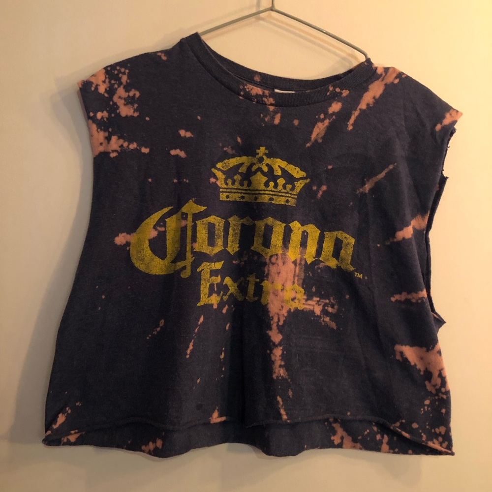 2 for 25$ Blue bleach tie dye Corona Tank top S/M oversized vintage